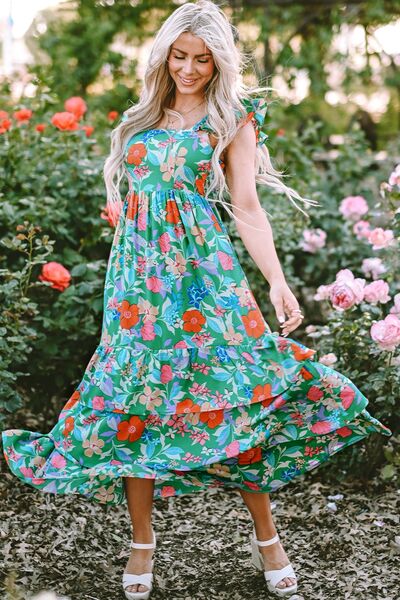Tiered Ruffled Printed Sleeveless Dress - Pahabu - Women's Clothing & Shop