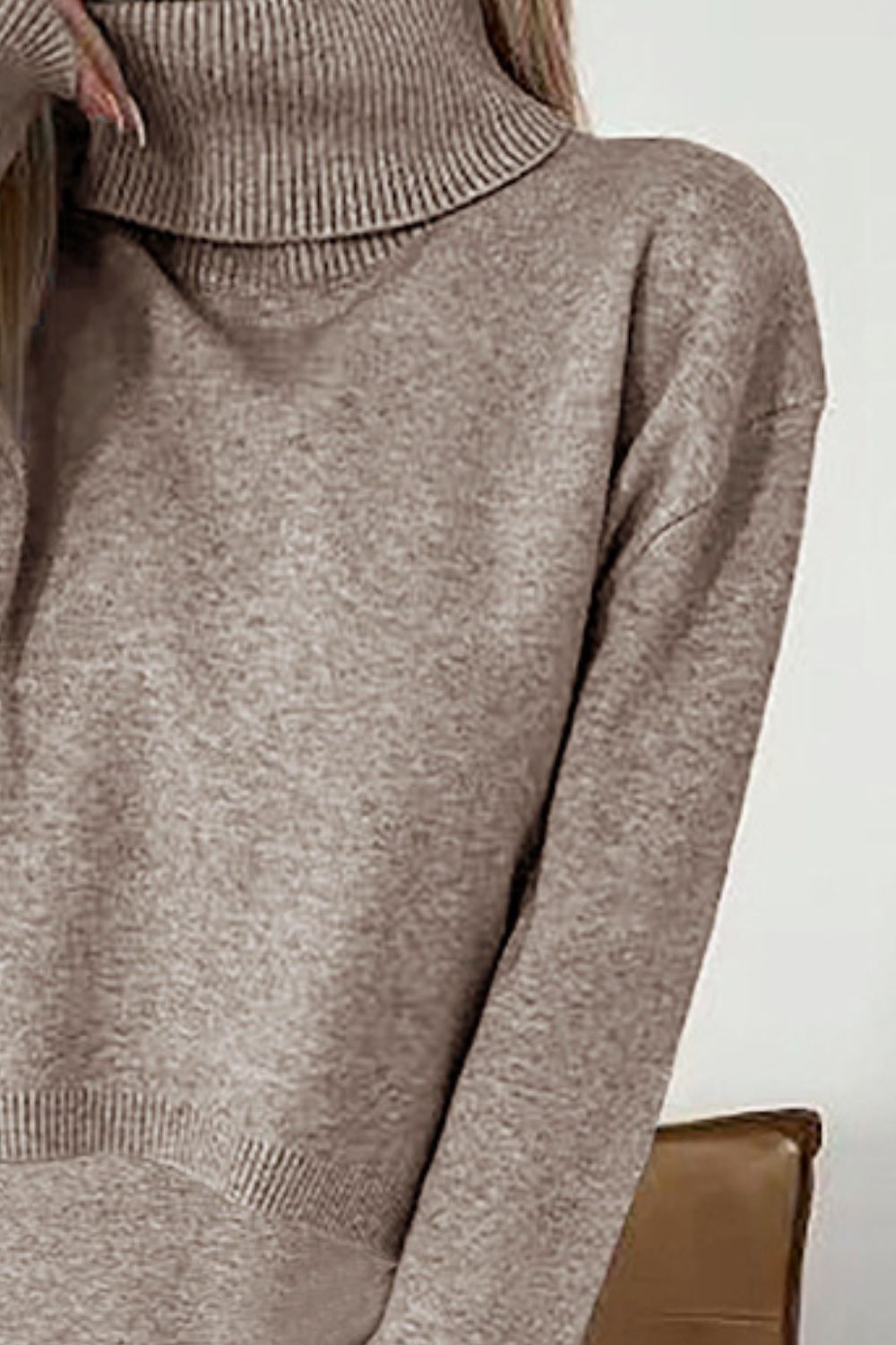 Turtleneck Dropped Shoulder Sweater and Midi Dress Sweater Set - Pahabu - Women's Clothing & Shop