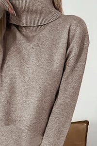 Turtleneck Dropped Shoulder Sweater and Midi Dress Sweater Set - Pahabu - Women's Clothing & Shop
