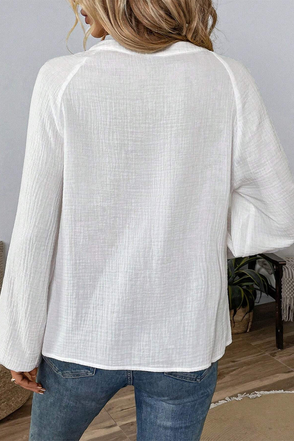 Embroidered Notched Long Sleeve Blouse - Pahabu - Women's Clothing & Shop