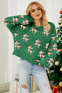 Reindeer Round Neck Drop Shoulder Sweater - Pahabu - Women's Clothing & Shop