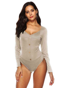 Button Detail Bodysuit - Pahabu - Women's Clothing & Shop