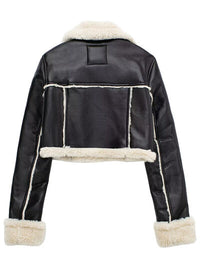 Collared Neck Long Sleeve Plush Cropped Jacket - Pahabu - Women's Clothing & Shop