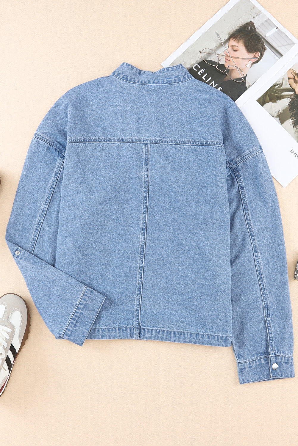 Snap Down Long Sleeve Denim Top - Pahabu - Women's Clothing & Shop