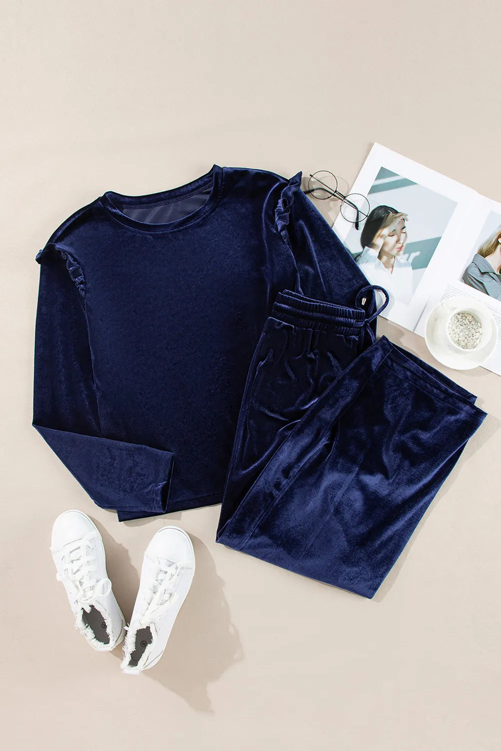 Velvet Round Neck Long Sleeve Top and Drawstring Pants Lounge Set - Pahabu - Women's Clothing & Shop