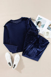Velvet Round Neck Long Sleeve Top and Drawstring Pants Lounge Set - Pahabu - Women's Clothing & Shop