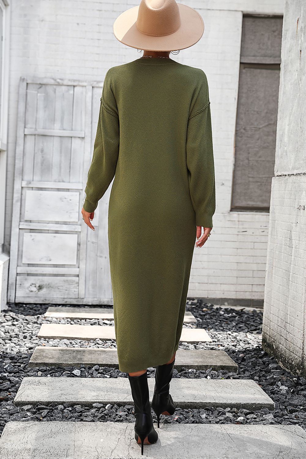Notched Neck Dropped Shoulder Button-Down Midi Dress - Pahabu - Women's Clothing & Shop