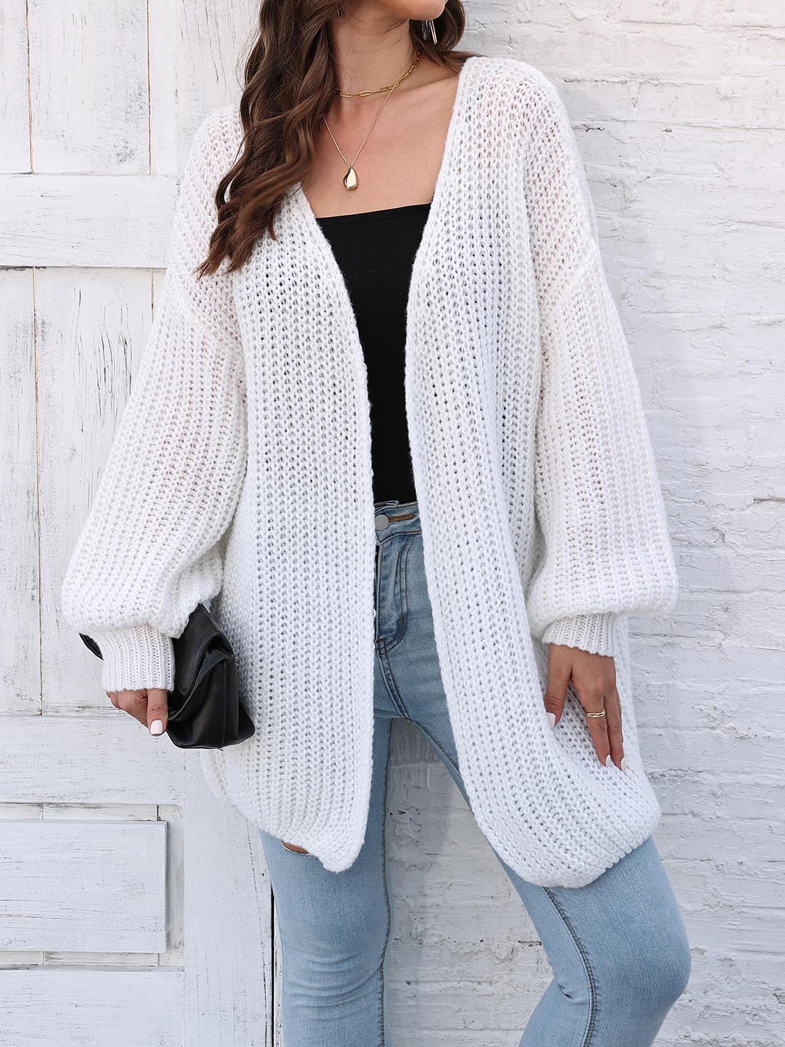 Open Front Dropped Shoulder Longline Cardigan - Pahabu - Women's Clothing & Shop