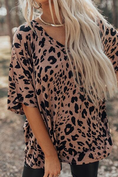 Leopard V-Neck Half Sleeve T-Shirt - Pahabu - Women's Clothing & Shop