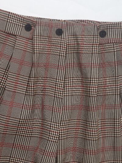 Perfee Plaid Straight Pants with Pockets - Pahabu - Women's Clothing & Shop