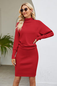 Ribbed Mock Neck Long Sleeve Dress - Pahabu - Women's Clothing & Shop