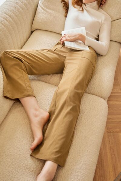 Half Elastic Waist Straight Pants - Pahabu - Women's Clothing & Shop