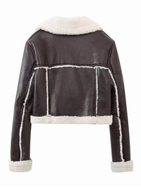 Collared Neck Long Sleeve Plush Cropped Jacket - Pahabu - Women's Clothing & Shop