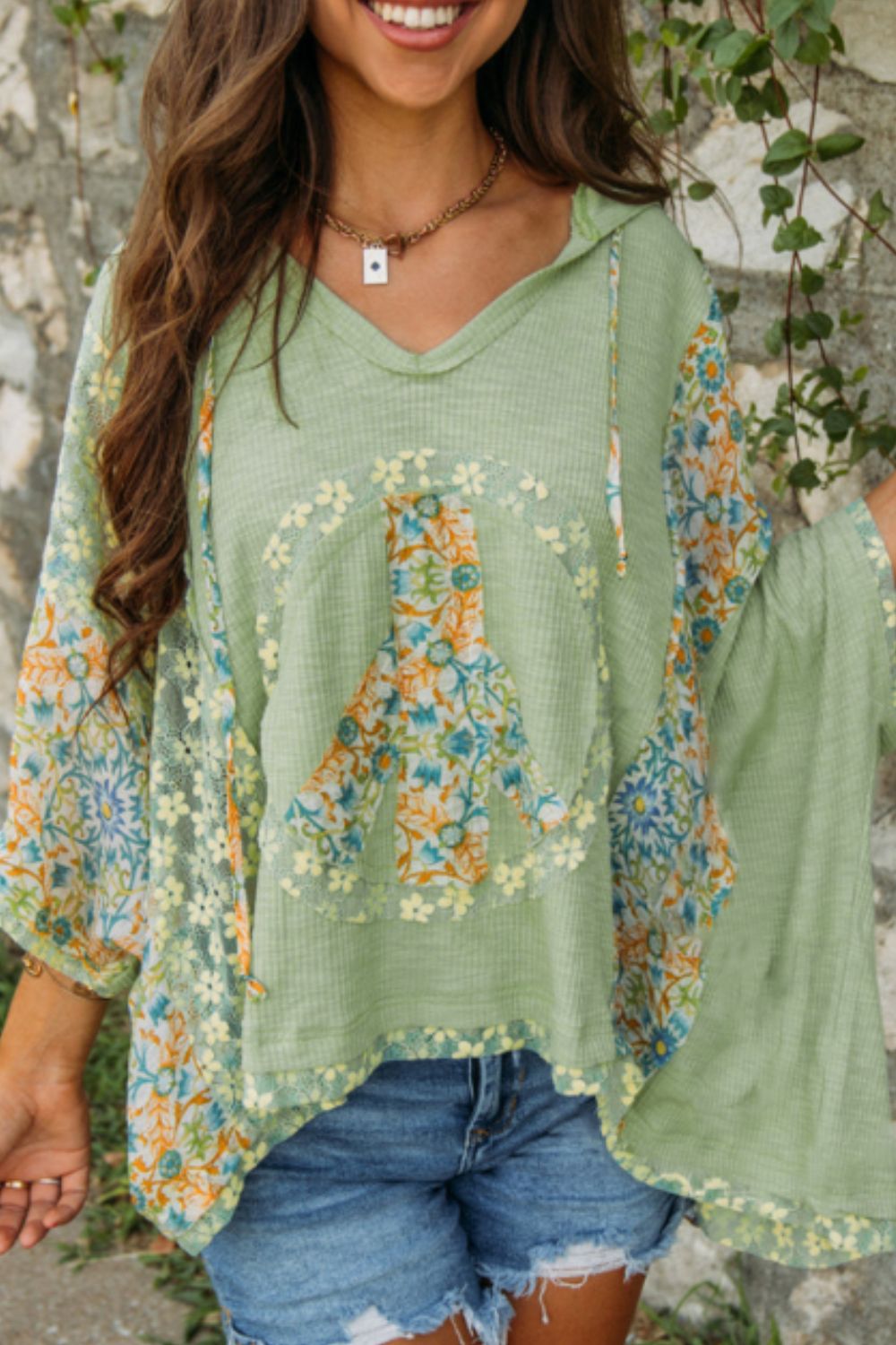 Peace Patch Batwing Sleeve Hooded Blouse - Pahabu - Women's Clothing & Shop
