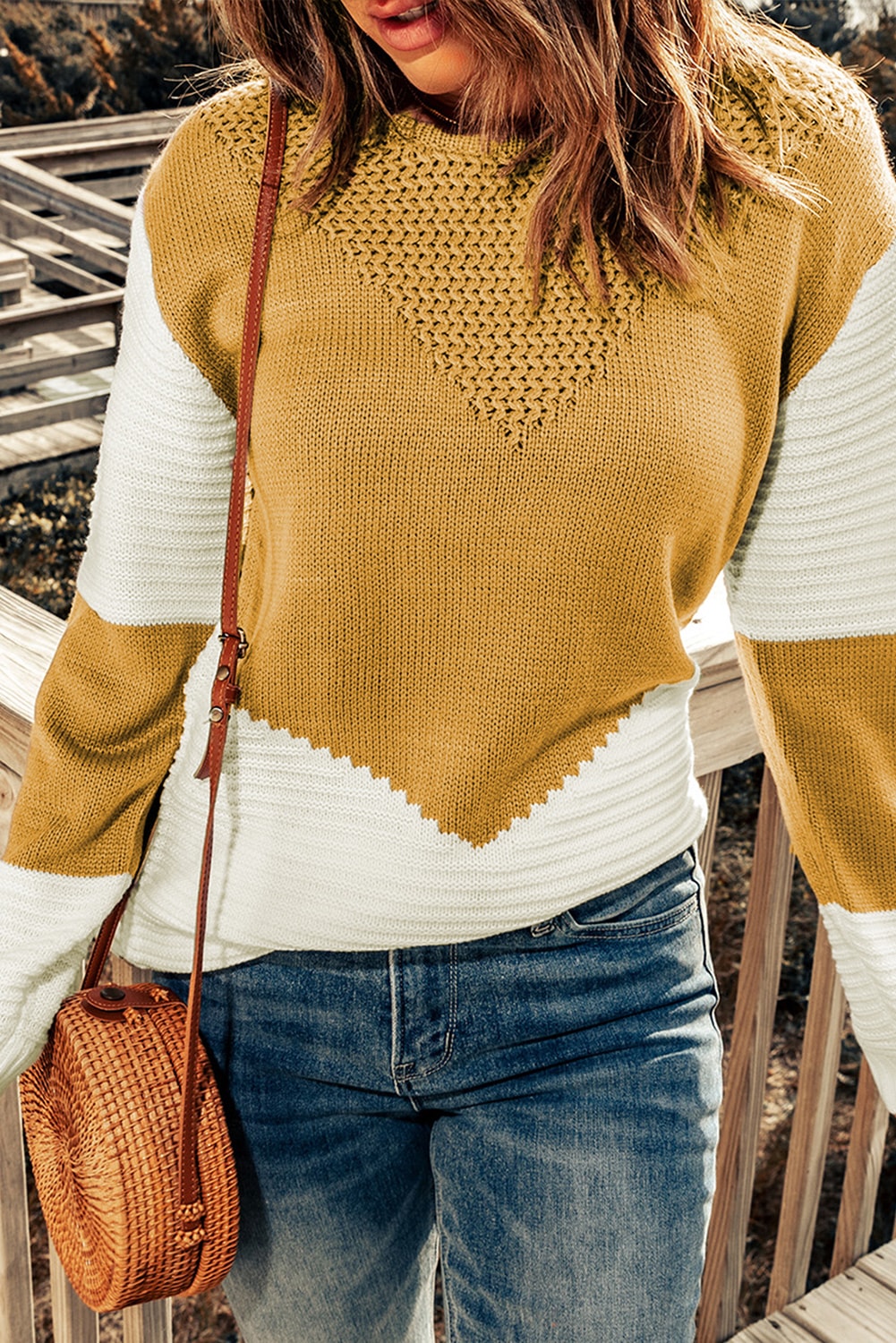 Woven Right Two-Tone Openwork Rib-Knit Sweater - Pahabu - Women's Clothing & Shop