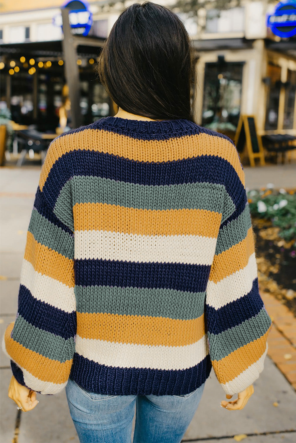 Color Block Round Neck Dropped Shoulder Sweater - Pahabu - Women's Clothing & Shop