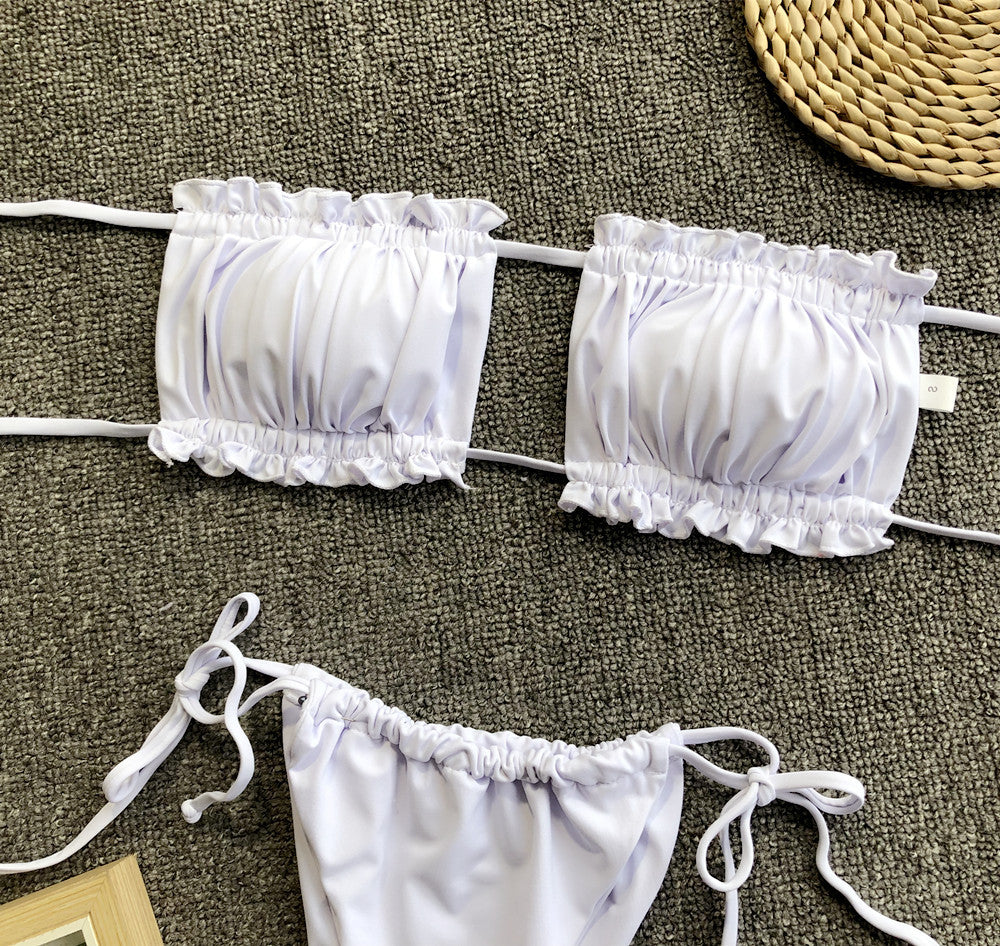 Frill Trim Ruched Bikini Set - Pahabu - Women's Clothing & Shop