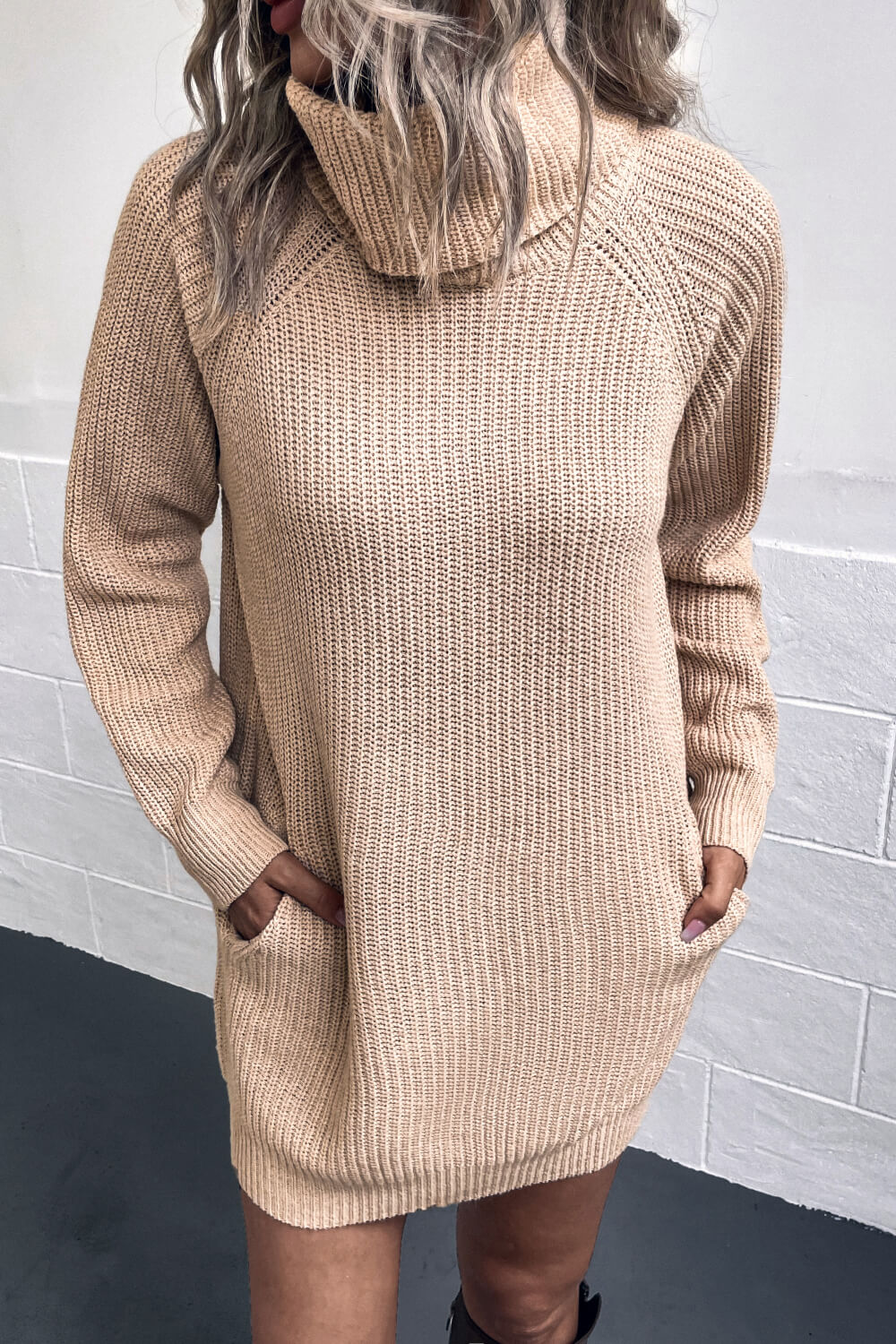 Turtleneck Sweater Dress with Pockets - Pahabu - Women's Clothing & Shop