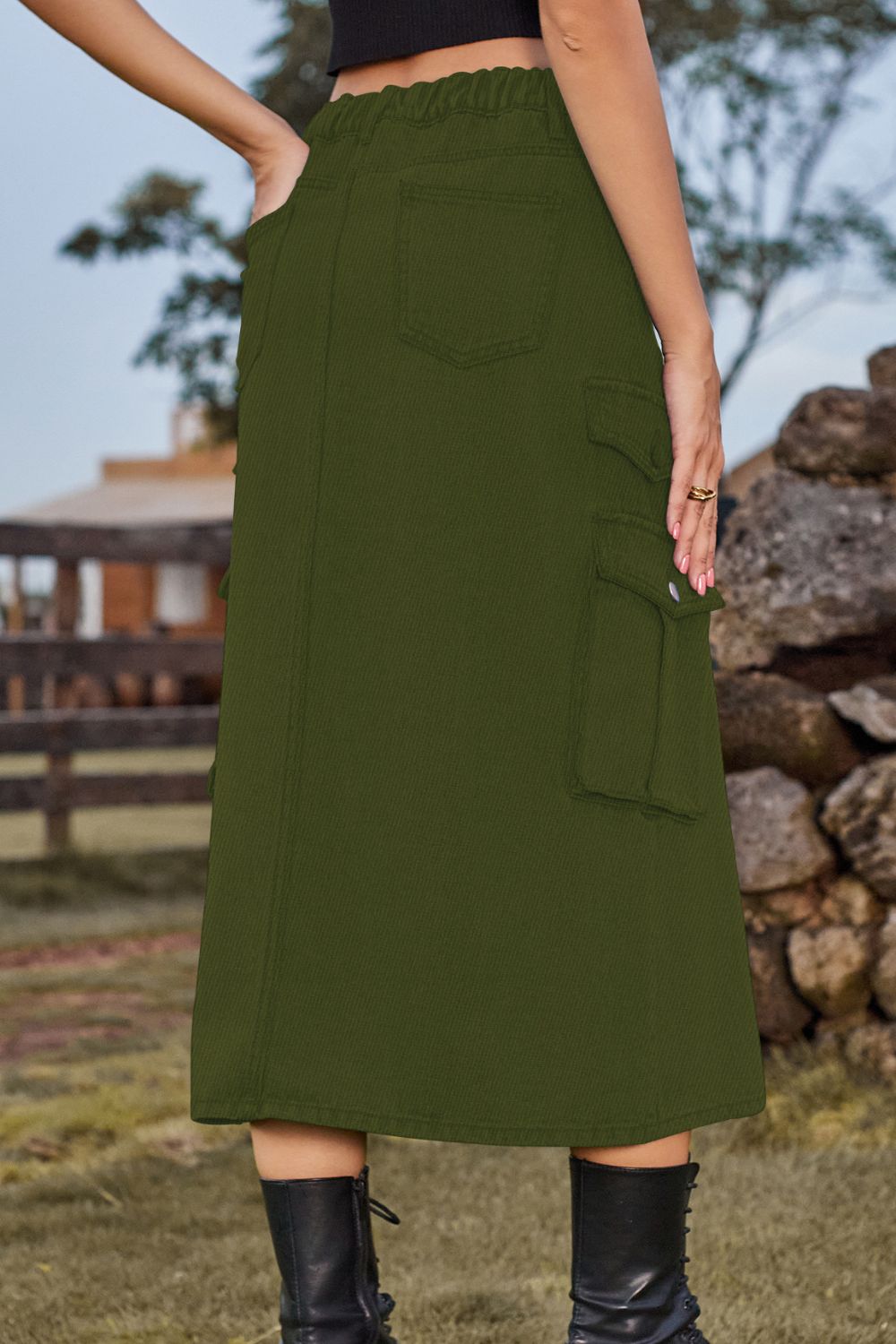 Slit Front Midi Denim Skirt with Pockets - Pahabu - Women's Clothing & Shop