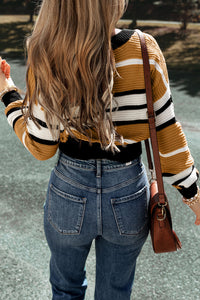 Striped V-Neck Dropped Shoulder Sweater - Pahabu - Women's Clothing & Shop