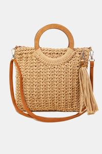 Fame Crochet Knit Convertible Tote Bag with Tassel