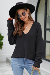 V-Neck Center Seam Sweater - Pahabu - Women's Clothing & Shop