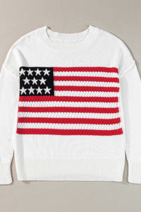 US Flag Side Slit Drop Shoulder Sweater - Pahabu - Women's Clothing & Shop