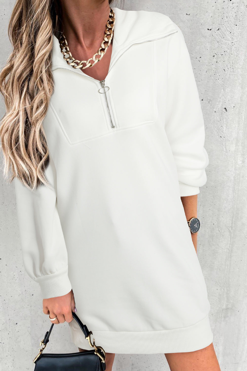 Half Zip Dropped Shoulder Mini Sweatshirt Dress - Pahabu - Women's Clothing & Shop