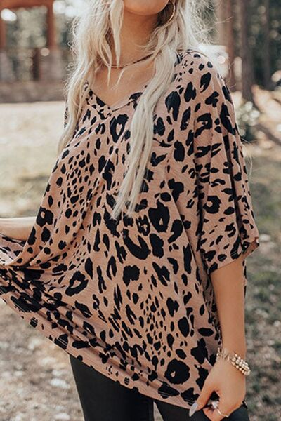 Leopard V-Neck Half Sleeve T-Shirt - Pahabu - Women's Clothing & Shop