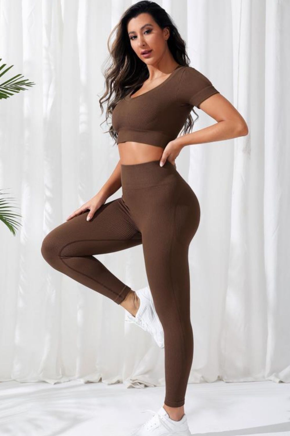 V-Neck Crop Top and High Waistband Long Active Pants - Pahabu - Women's Clothing & Shop