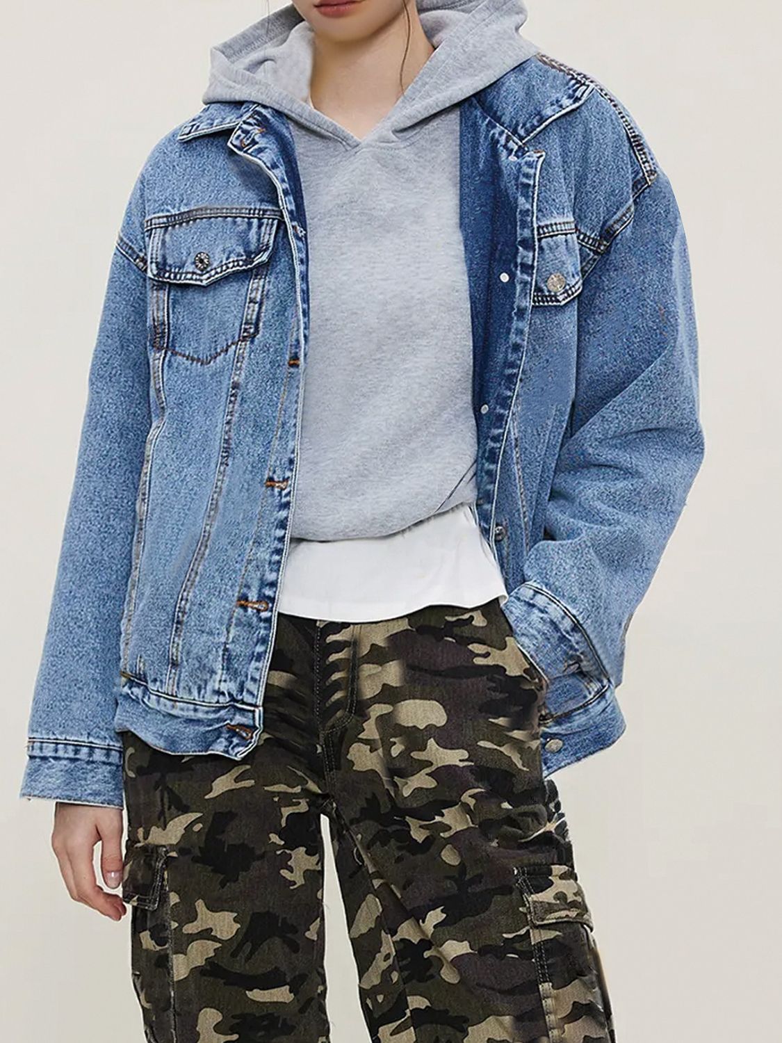 Button Up Collared Neck Long Sleeve Denim Jacket - Pahabu - Women's Clothing & Shop