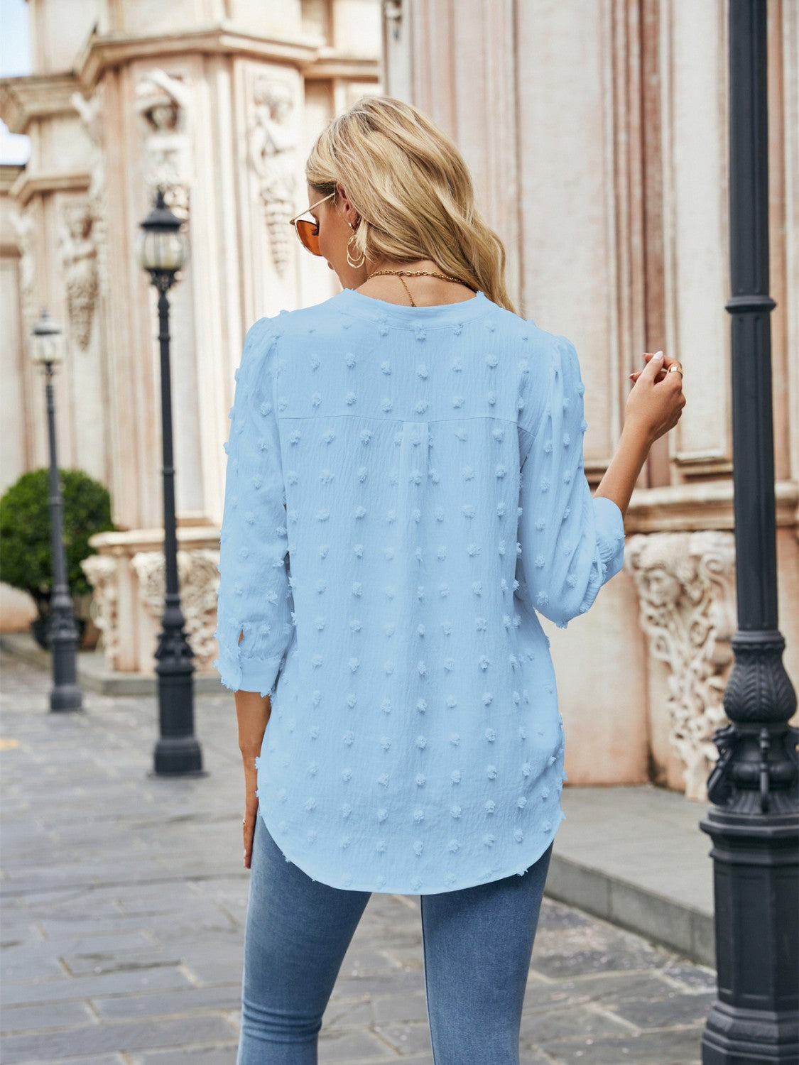Swiss Dot Notched Neck Blouse - Pahabu - Women's Clothing & Shop