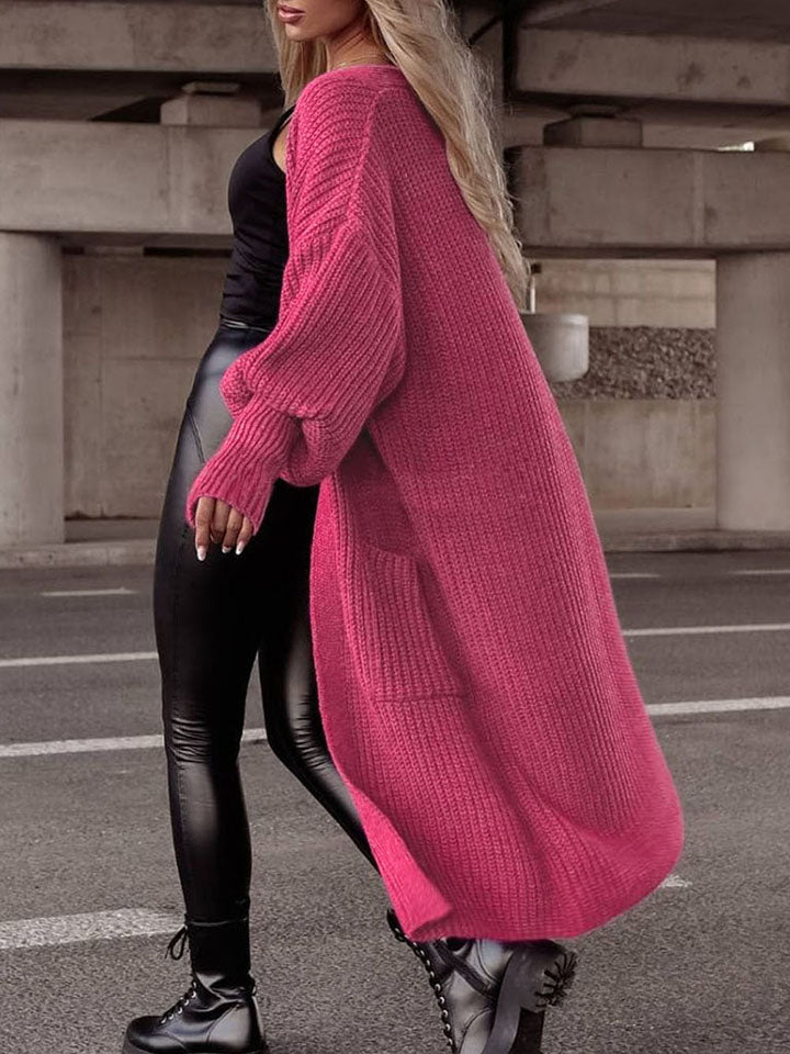 Lantern Sleeve Pocketed Cardigan - Pahabu - Women's Clothing & Shop
