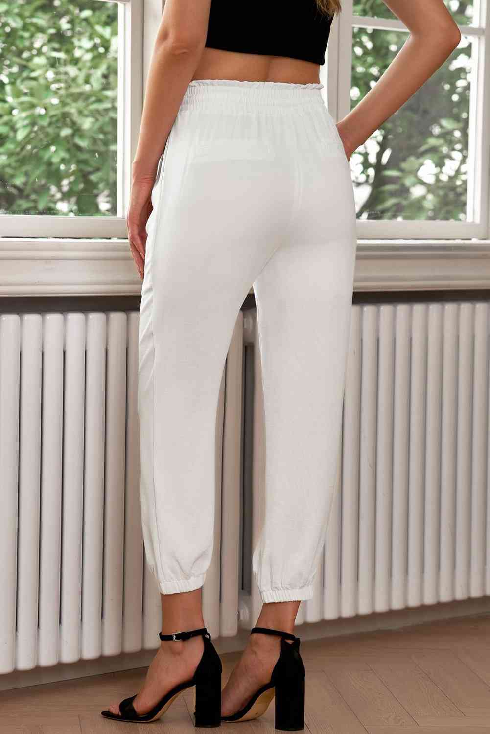 Drawstring Paperbag Waist Cropped Joggers - Pahabu - Women's Clothing & Shop