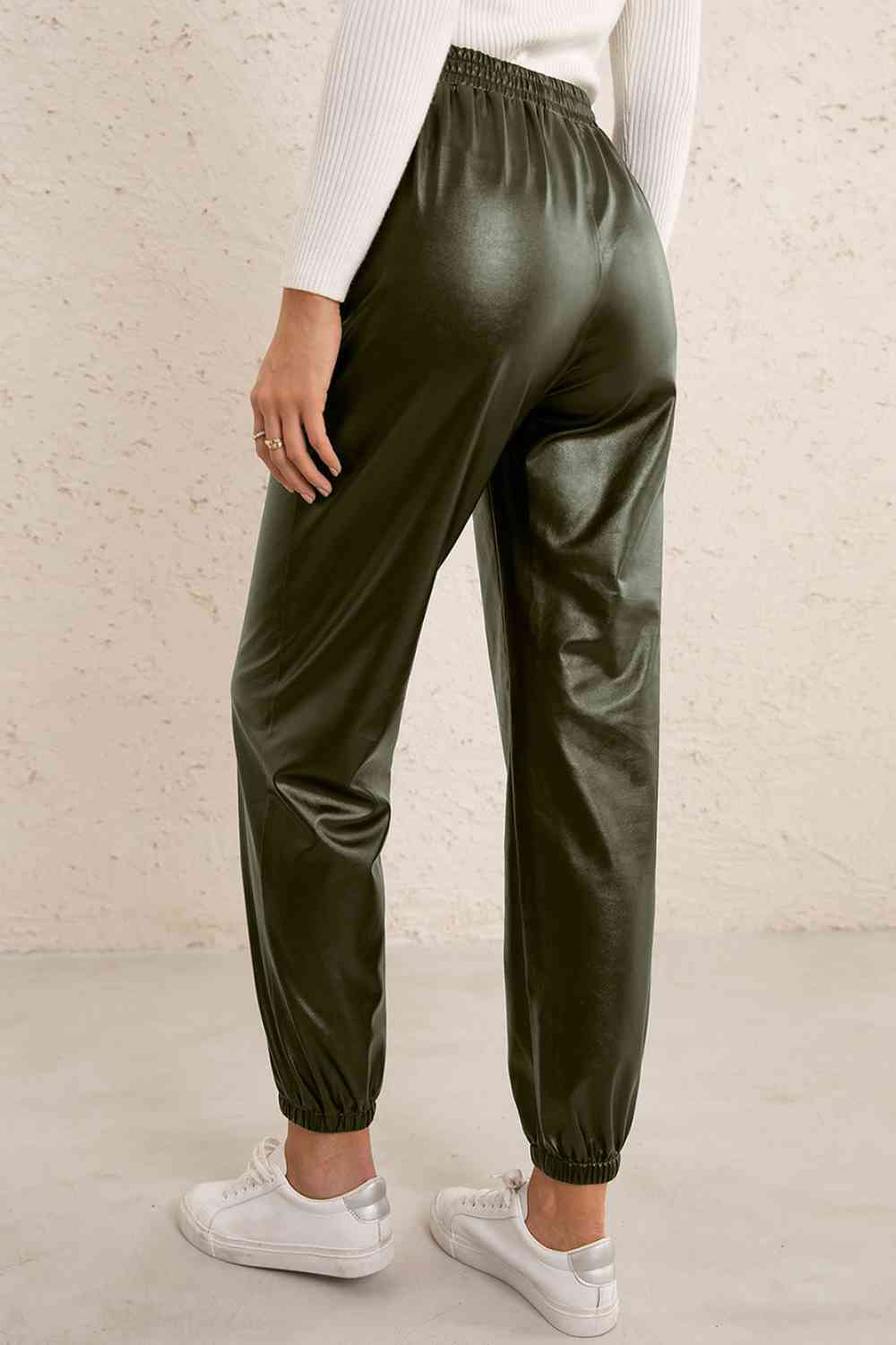 Ivy Lane Elastic Waist PU Leather Joggers - Pahabu - Women's Clothing & Shop