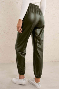 Ivy Lane Elastic Waist PU Leather Joggers - Pahabu - Women's Clothing & Shop