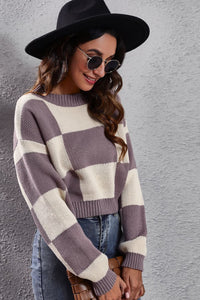 Color Block Round Neck Dropped Shoulder Sweater - Pahabu - Women's Clothing & Shop