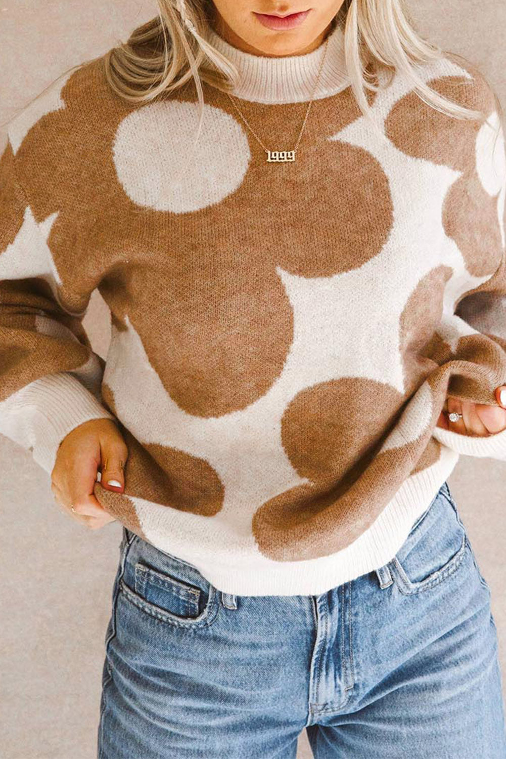 Contrast Flower Mock Neck Long Sleeve Sweater - Pahabu - Women's Clothing & Shop