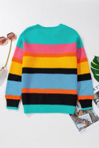 Contrast Round Neck Dropped Shoulder Sweater - Pahabu - Women's Clothing & Shop