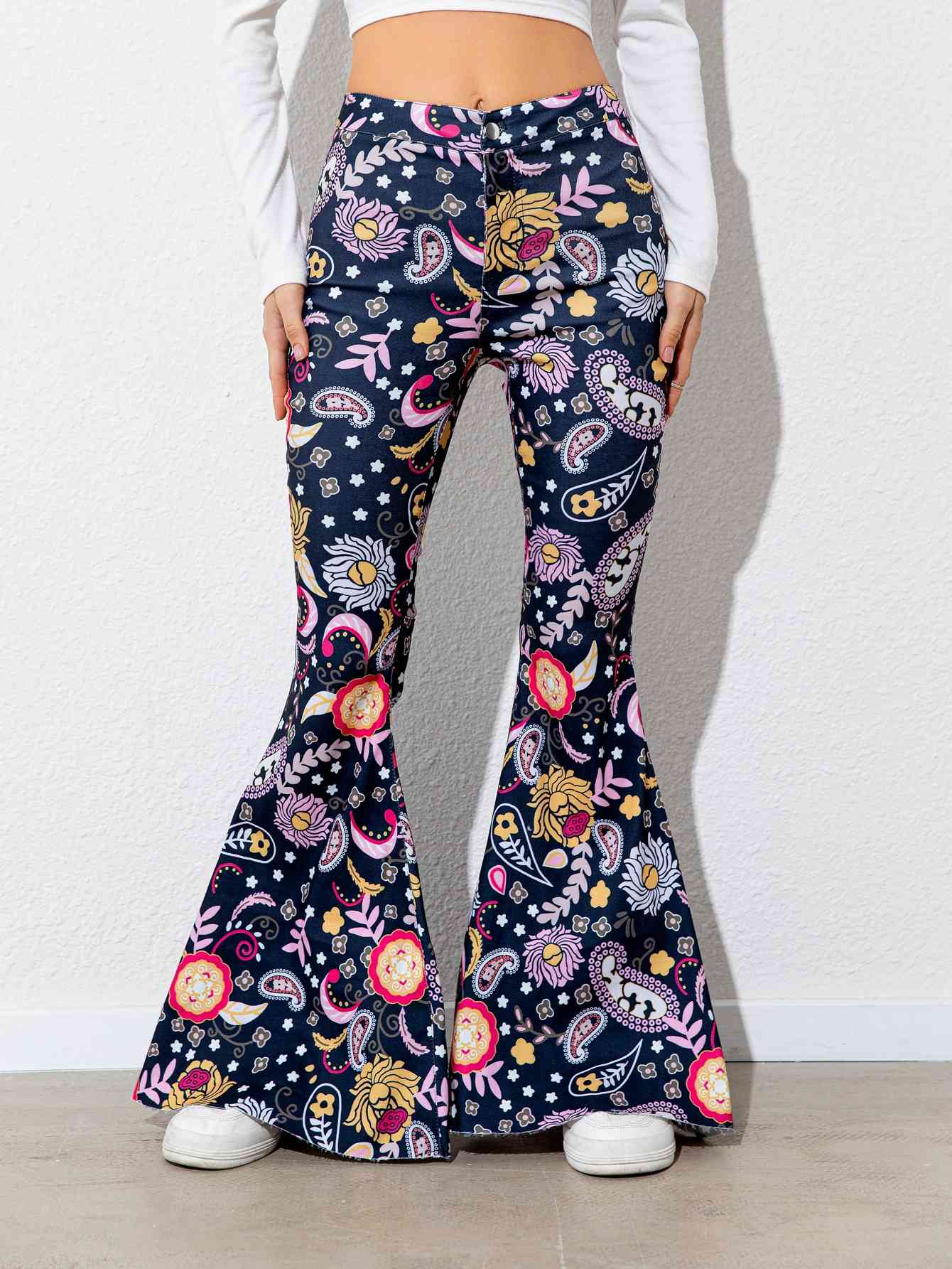 Floral High Waist Flare Leg Pants - Pahabu - Women's Clothing & Shop