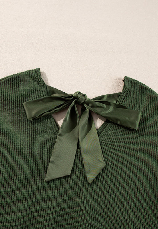Tied Back V-Neck Long Sleeve Sweater - Pahabu - Women's Clothing & Shop