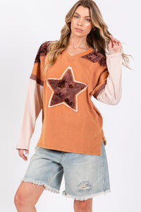 SAGE + FIG Star Patch Long Sleeve Color Block T-Shirt