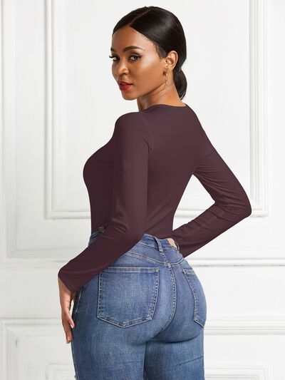 Round Neck Long Sleeve Bodysuit - Pahabu - Women's Clothing & Shop