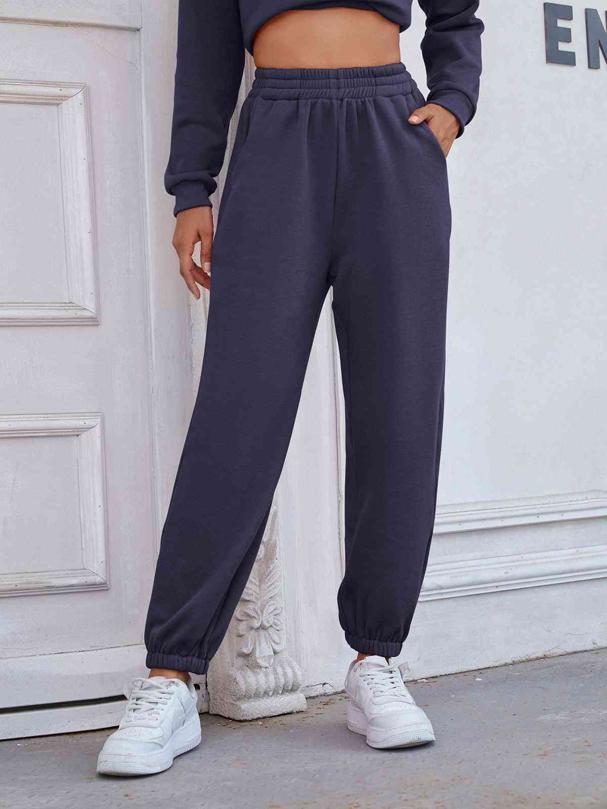 Elastic Waist Joggers with Pockets - Pahabu - Women's Clothing & Shop