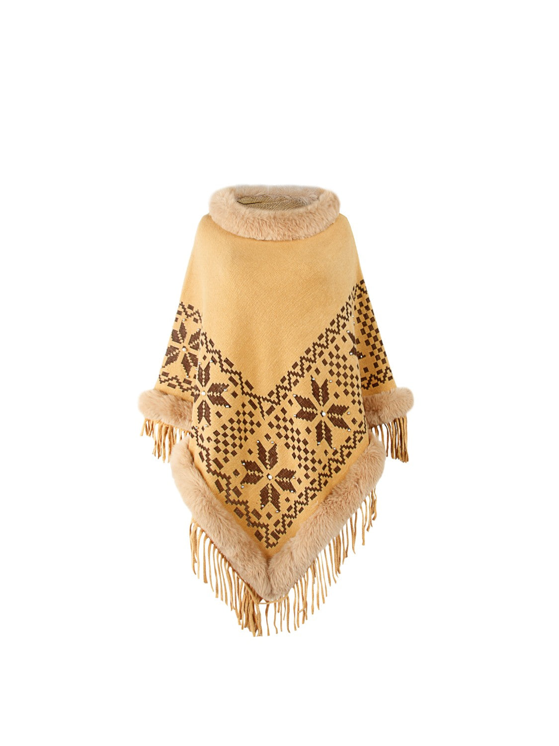 Fringe Geometric Cape Sleeve Poncho - Pahabu - Women's Clothing & Shop