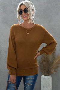 Tied Balloon Sleeve Round Neck Sweater - Pahabu - Women's Clothing & Shop