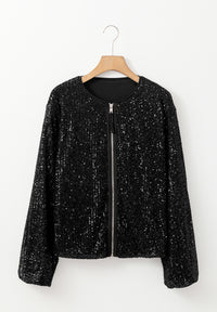Sequin Zip Up Long Sleeve Jacket - Pahabu - Women's Clothing & Shop