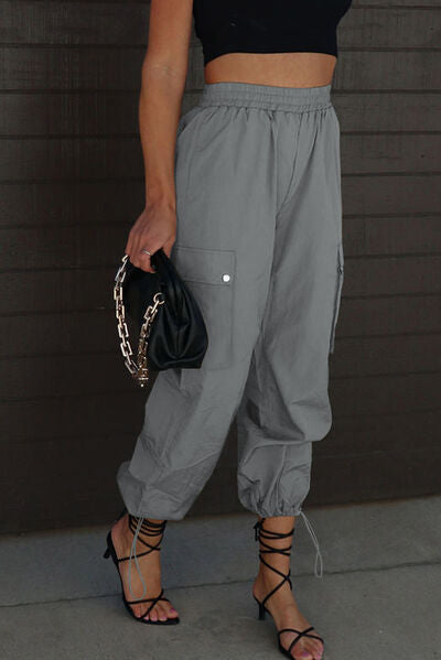 Drawstring Elastic Waist Pants with Pockets - Pahabu - Women's Clothing & Shop