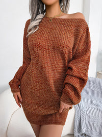 Heathered Boat Neck Lantern Sleeve Sweater Dress - Pahabu - Women's Clothing & Shop