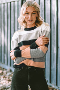 Striped Round Neck Long Sleeve Sweater - Pahabu - Women's Clothing & Shop